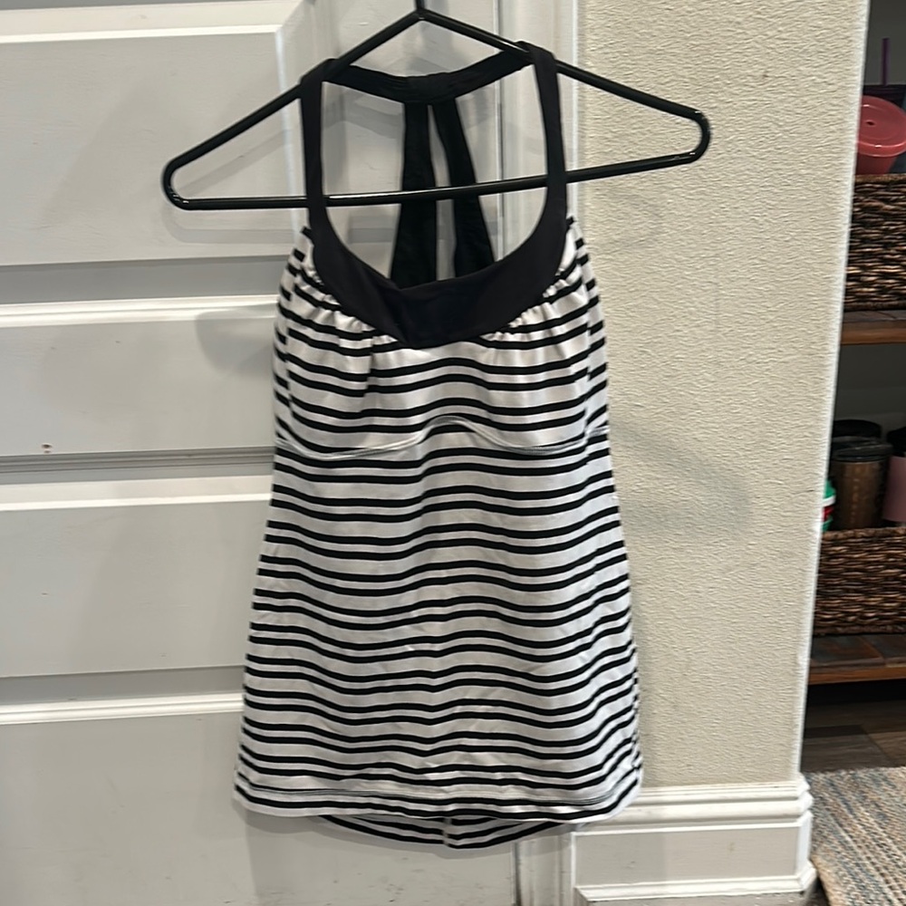 Lululemon Athletica Black and White Striped Tank Top